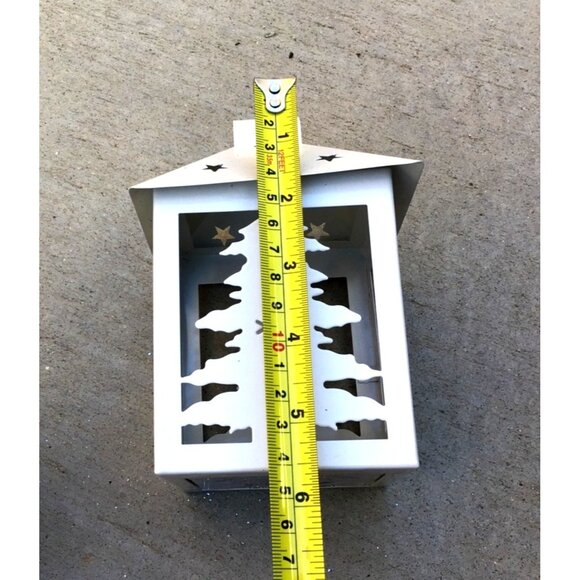 SET OF 2 WHITE 5.5" LAMP HOUSE CHRISTMAS TREE SILHOUETTE LANTERN ORNAMENT - Picture 3 of 4